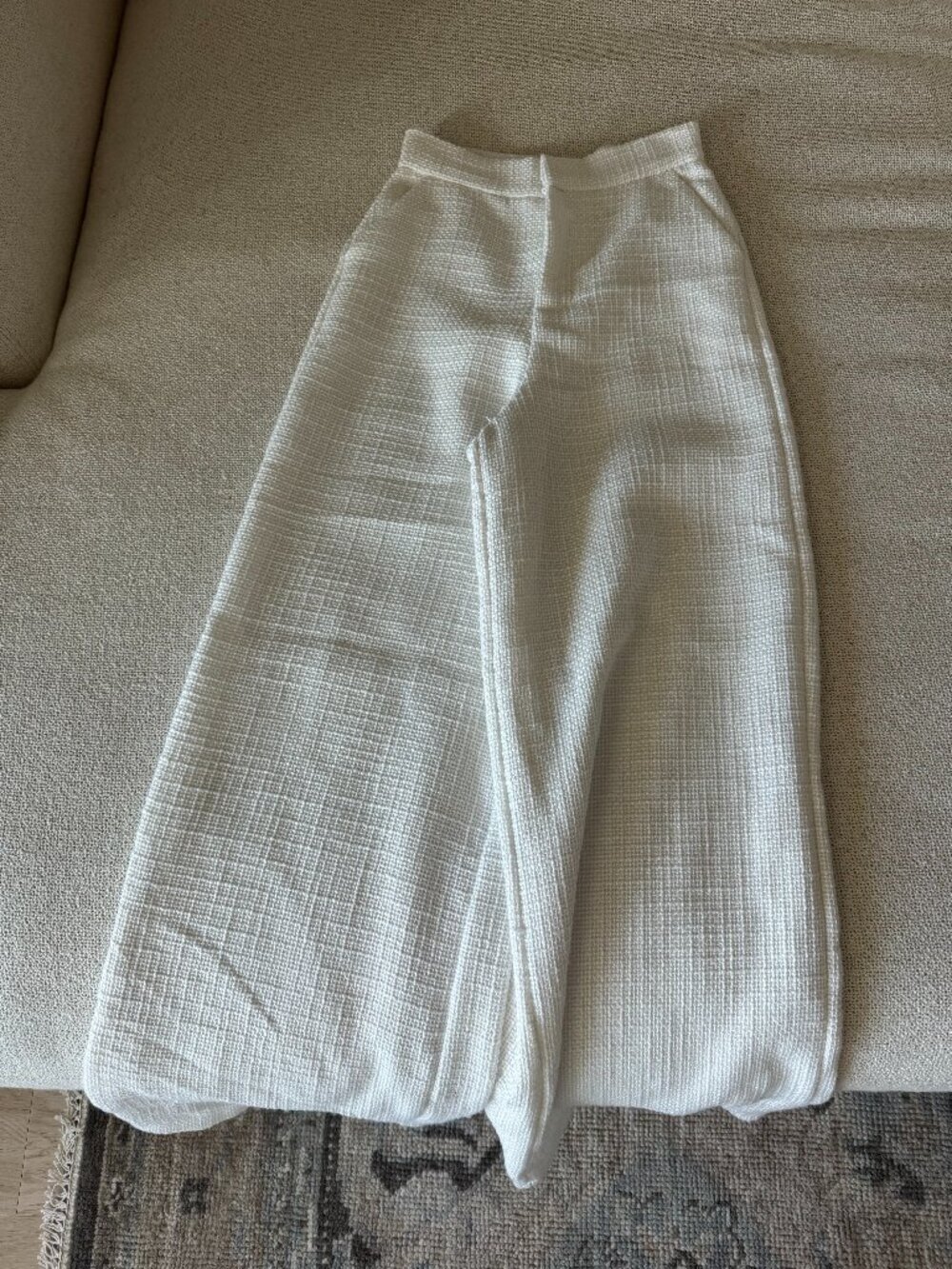 Showpo White Tweed Wide Leg Pants High Rise Size US 4 AU 8